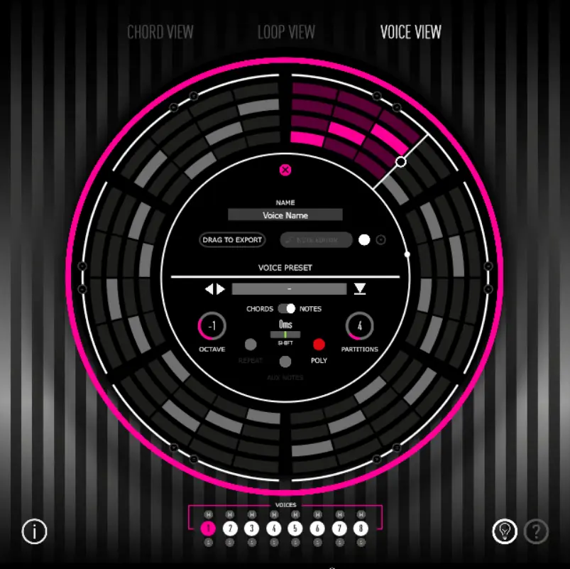 Función POLY activada en Voice View de Loop Engine 3