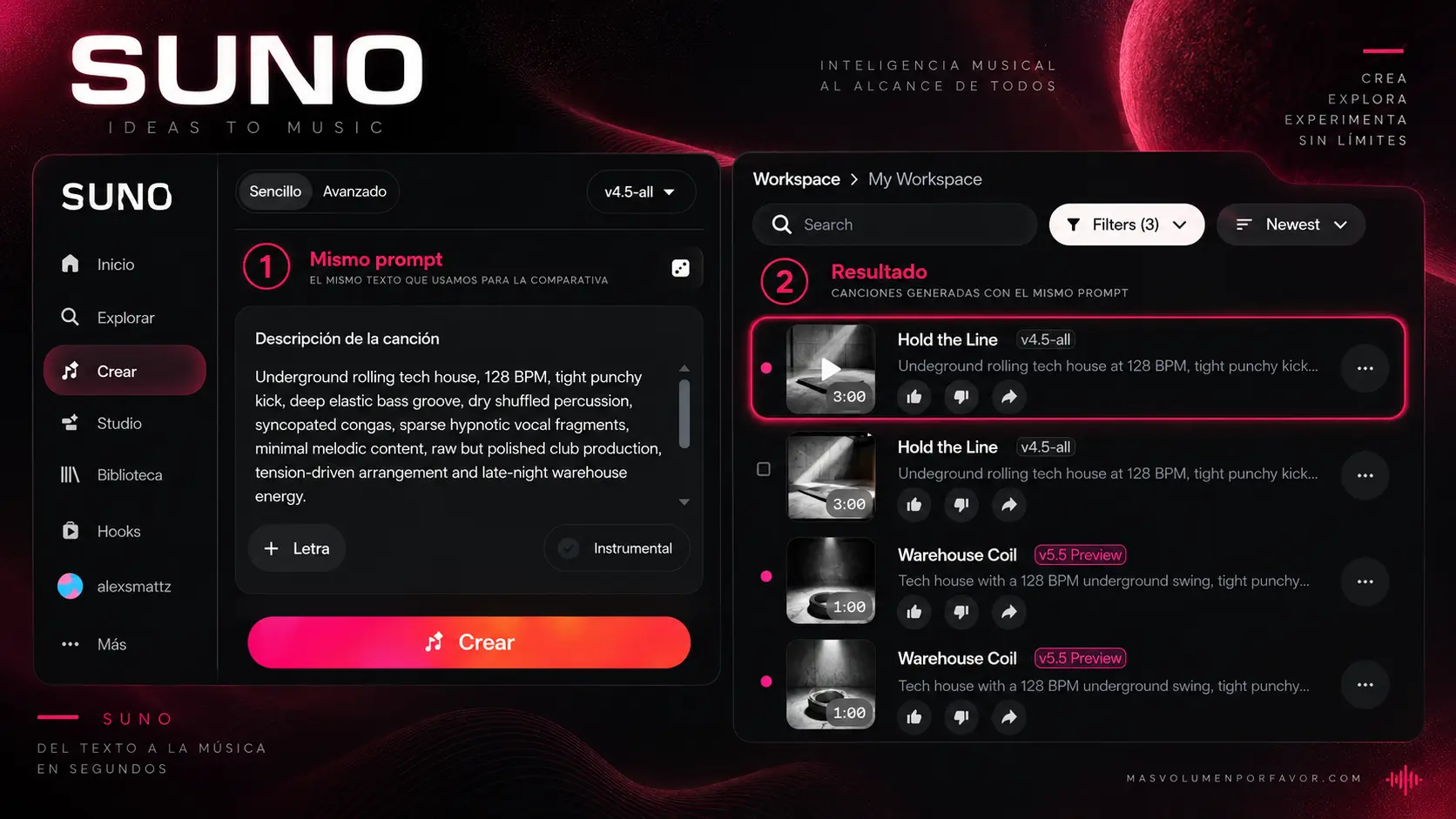 Captura de Hold the Line generada con un prompt de tech house underground