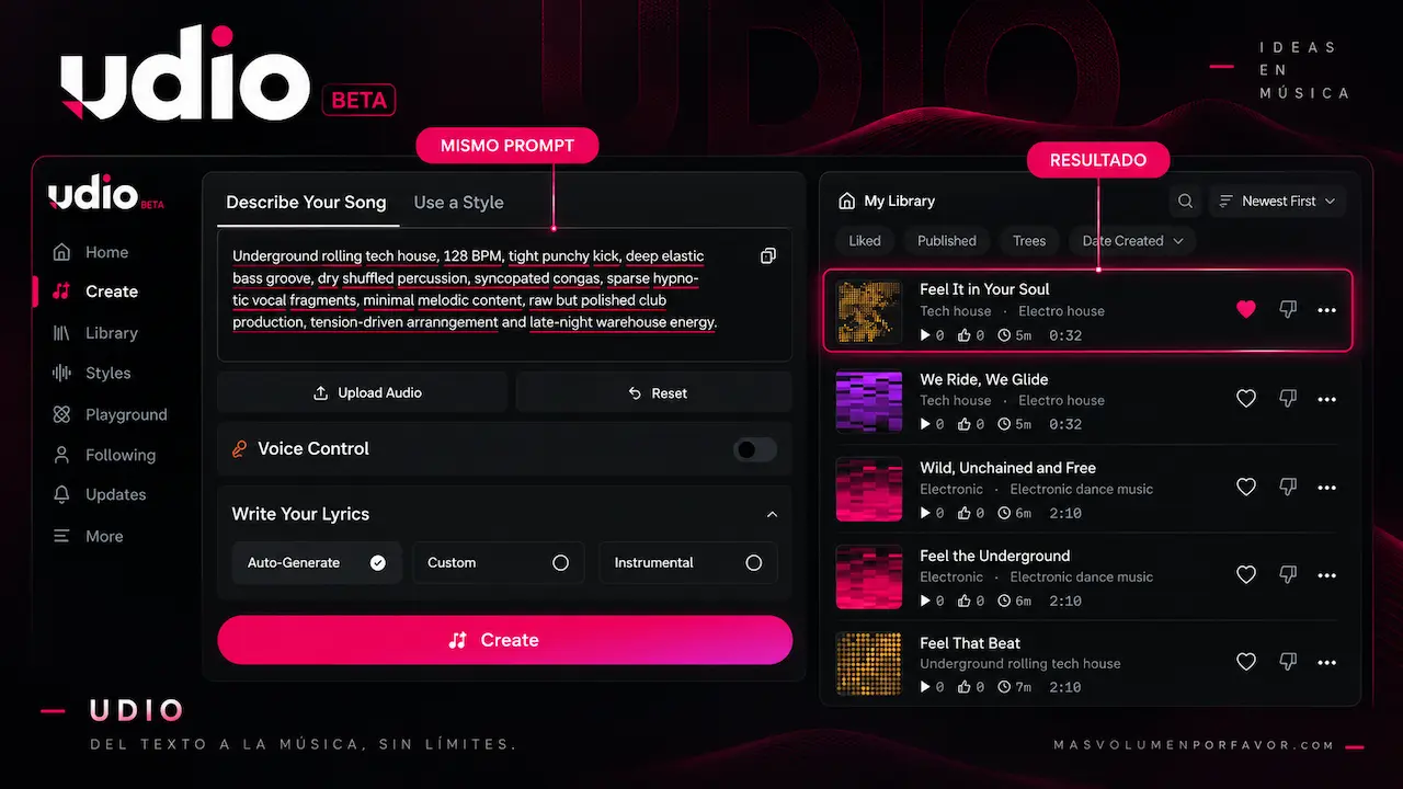 Captura de Feel It in Your Soul generada con un prompt de tech house underground