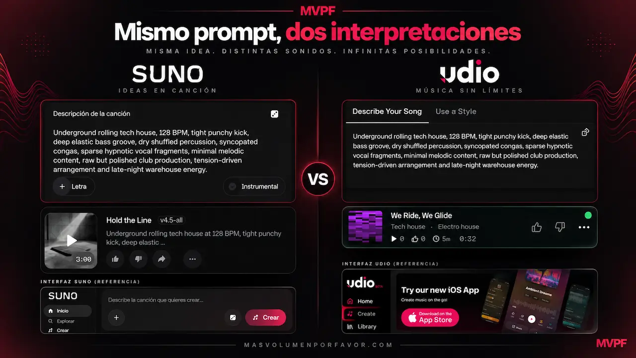 Comparativa del plan gratis de Suno y Udio con créditos diarios, canciones disponibles y límites de uso