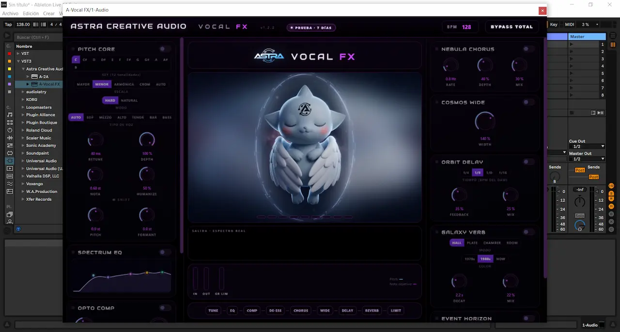 Interfaz de Astra A-Vocal FX 1.2.2 abierta en Ableton Live 11