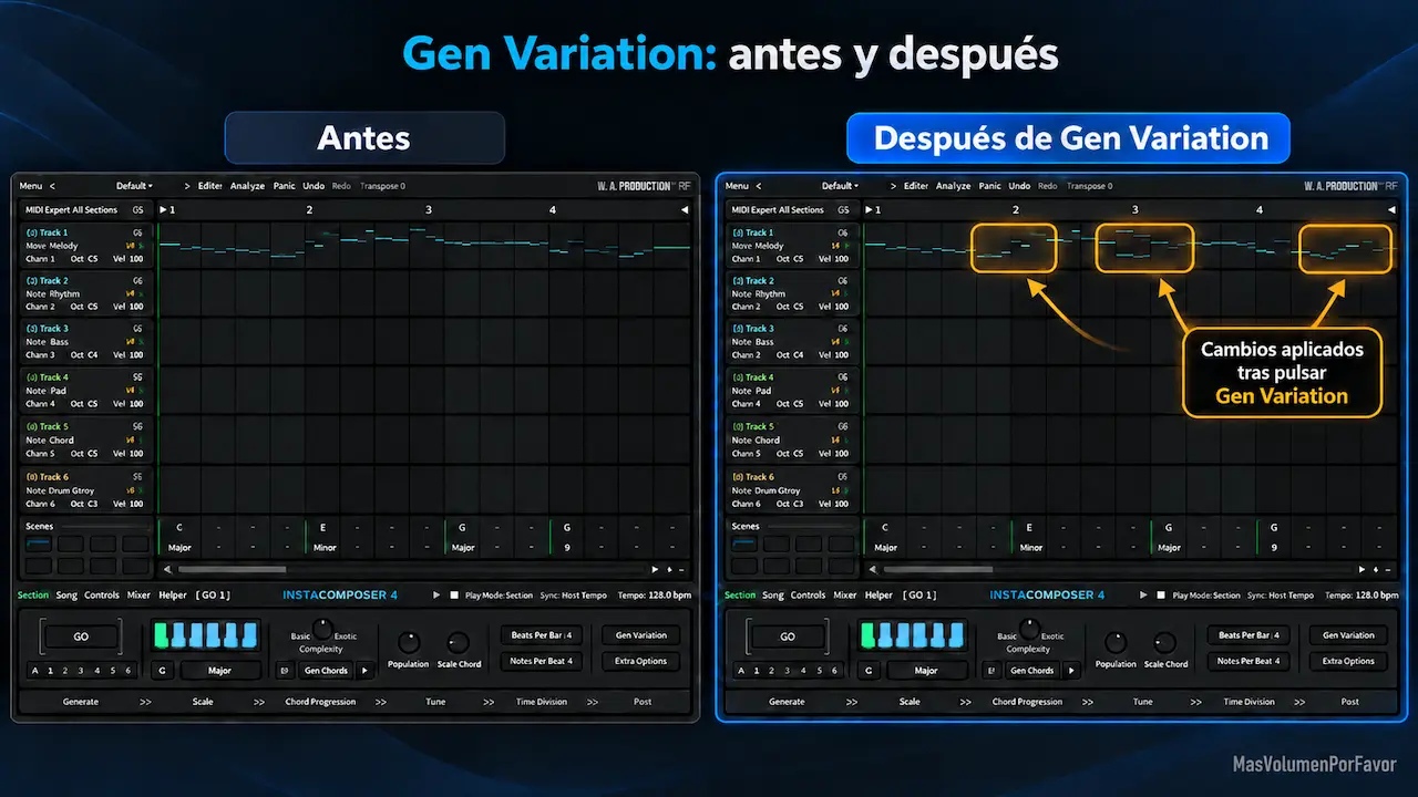 Comparativa antes y después de aplicar Gen Variation en InstaComposer 4