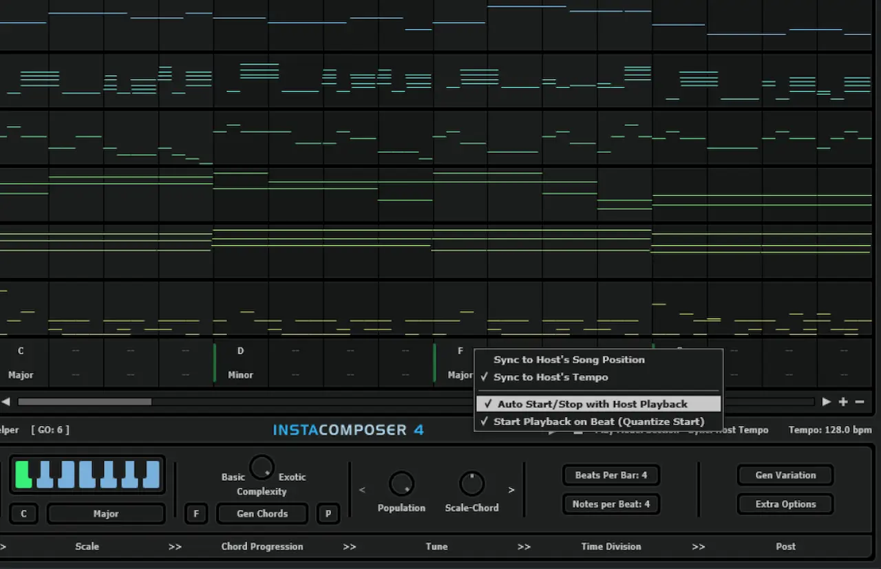 Opción Auto Start/Stop with Host Playback de InstaComposer 4 en Ableton Live